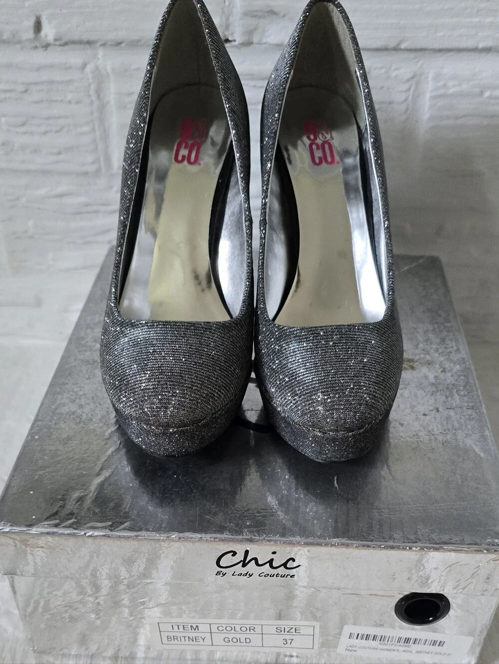 Glitter Platform Stiletto Pumps in Silver